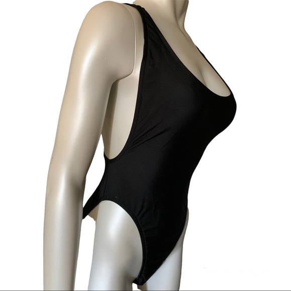 Sexy Vintage Black High Leg One Piece Swimsuit - Picture 7 of 8